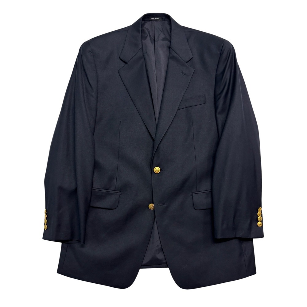 Ralph Lauren 40R Navy Blue Gold Buttons Blazer Jacket Sport Suit Coat Wool